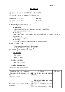 Giáo án Tin học 7 - Phần 1: Bảng tính điện tử - Bài thực hành 7 - In danh sách lớp em - Nguyễn Thanh Dương
