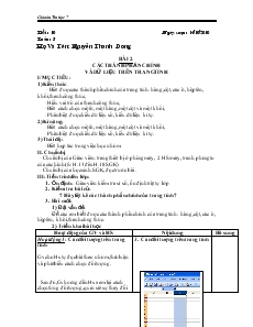 Giáo án Tin học lớp 7 - Phần I: Bảng tính điện tử - Bài 2: Các thành phần chính và dữ liệu trên trang tính - Nguyễn Thanh Dương