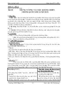 Giáo án môn Lịch sử lớp 6 - Bài 18. Trưng Vương và cuộc kháng chiến chống quân xâm lược Hán - Hà Thị Giang - Trường THCS Minh Tân