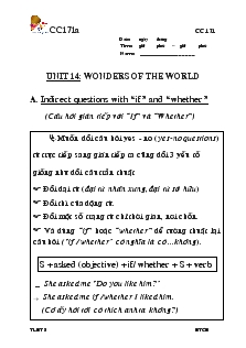 Giáo án Tiếng Anh 8 - Units 14: Wonders of the world