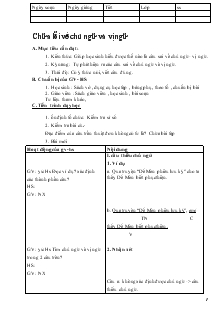 Giáo án Ngữ văn 6, tập 2 - Chữa lỗi về chủ ngữ và vị ngữ