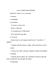 Giáo án Tiếng Anh 6 - Units 12: Sports and pastimes