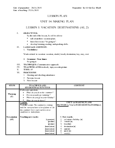 Giáo án Tiếng Anh 6 - Units 14: Making plans - Lê Văn Duy Khanh