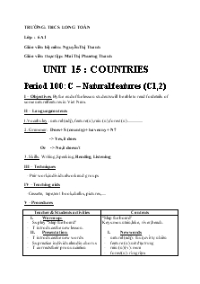 Giáo án Tiếng Anh 6 - Units 15: Countries - Mai Thị Phương Thanh - trường THCS Long Toàn