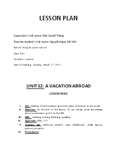 Giáo án Tiếng Anh 8 - Units 12: A vacation abroad - Nguyễn Ngọc Mỹ Yến