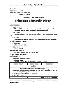 Giáo án Tin học 7 - Phần 1: Bảng tính điện tử - Bài thực hành 6 - Trình bày bảng điểm lớp em - Trịnh Cao Cường – Nội trú Bảo Yên