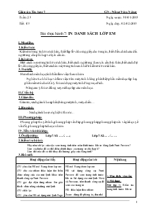Giáo án Tin học 7 - Phần 1: Bảng tính điện tử - Bài thực hành 7 - In danh sách lớp em - Nông Văn Vững