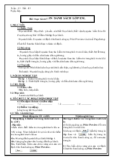 Giáo án Tin học 7 - Phần 1: Bảng tính điện tử - Bài thực hành 7 - In danh sách lớp em
