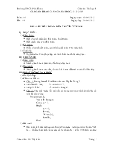 Giáo án Tin học 8 - Bài 5: Từ bài toán đến chương trình - Lê Thị Yến - Trường THCS Phú Thịnh