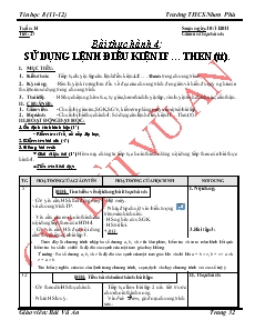 Giáo án Tin học 8 - Bài thực hành 4: Sử dụng lệnh điều kiện if…then - Bùi Vũ An - Trường THCS Nhơn Phú