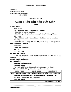 Giáo án Tin học lớp 6 - Chương 4: Soạn thảo văn bản - Bài 14: Soạn thảo văn bản đơn giản - Trịnh Cao Cường - Trường THCS Nội Trú Bảo Yên