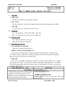 Giáo án Tin học lớp 6 - Chương 4: Soạn thảo văn bản - Bài 17: Định dạng đoạn văn bản - Trần Thị Thảo – Trường THCS Lê Quý Đôn