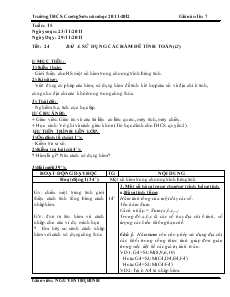 Giáo án Tin học lớp 7 - Phần I: Bảng tính điện tử - Bài 4: Sử dụng các hàm để tính toán - Nguyễn Thị Bình - Trường THCS Cương Sơn