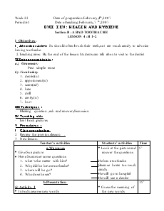 Unit 10: Health and hygiene - Section B: A bad toothache - Lesson 4: B1-2 - Năm học 2006-2007