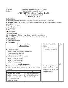 Unit 11: Keep fit, stay healthy - Section A: A check-up - Lesson 3: A3 - Năm học 2006-2007