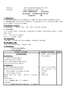 Unit 13: Activities - Section B: Come and play - Lesson 4: B1 - Năm học 2006-2007