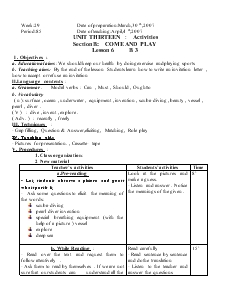 Unit 13: Activities - Section B: Come and play - Lesson 6: B3 - Năm học 2006-2007