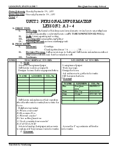 Unit 2: Personal Information - Lesson 2: A3 - 4 - Le Van Luong