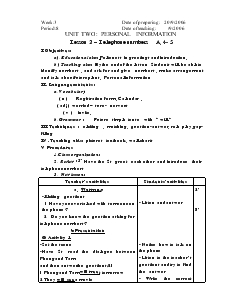 Unit 2: Personal Information - Lesson 2: Telephone numbers A.4-5 - Năm học 2006-2007
