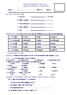 English written test no 2 - Class 8