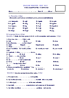 English written test no 3 - Class 6