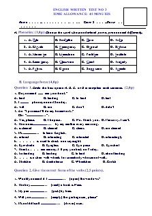 English written test no 3 - Class 8