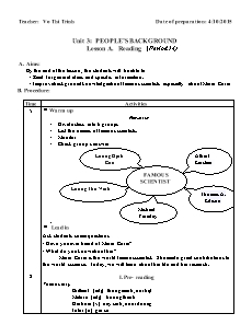 Giáo án Tiếng Anh 10 - Unit 3: People’s background - Lesson A: Reading (Period 14)