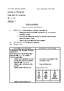 Giáo án Tiếng Anh 11 - Unit 3: A party - Lesson 5: Language focus