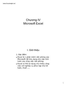 Tin học - Chương IV: Microsoft Excel